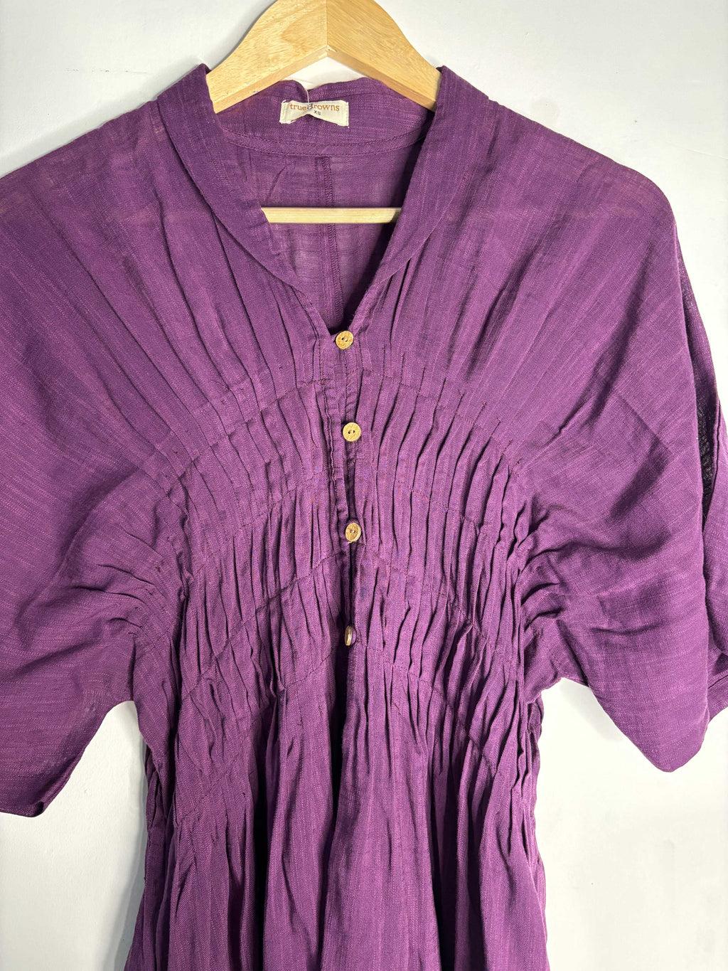 trueBrowns Purple Slub Pleated Kurta | Grocsy