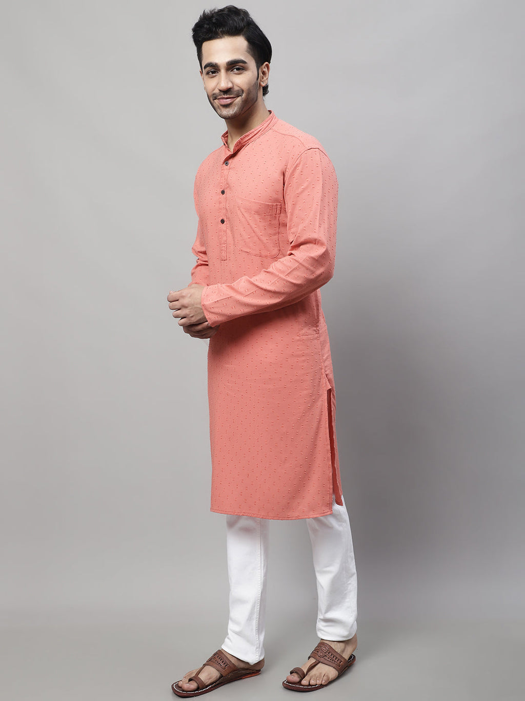 Even Apparels Maroon Pure Cotton Kurta With Band Collar | Grocsy