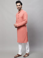 Even Apparels Maroon Pure Cotton Kurta With Band Collar | Grocsy