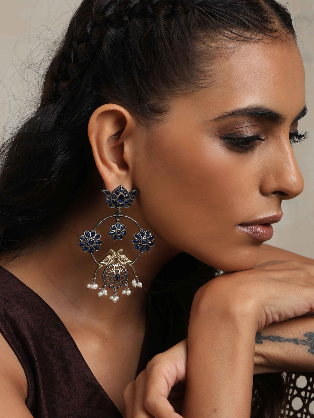 trueBrowns Silver Tone Chandbali Earrings | Grocsy