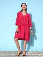 InWeave Women's Maroon Ethnic Motif Short Dress | Grocsy