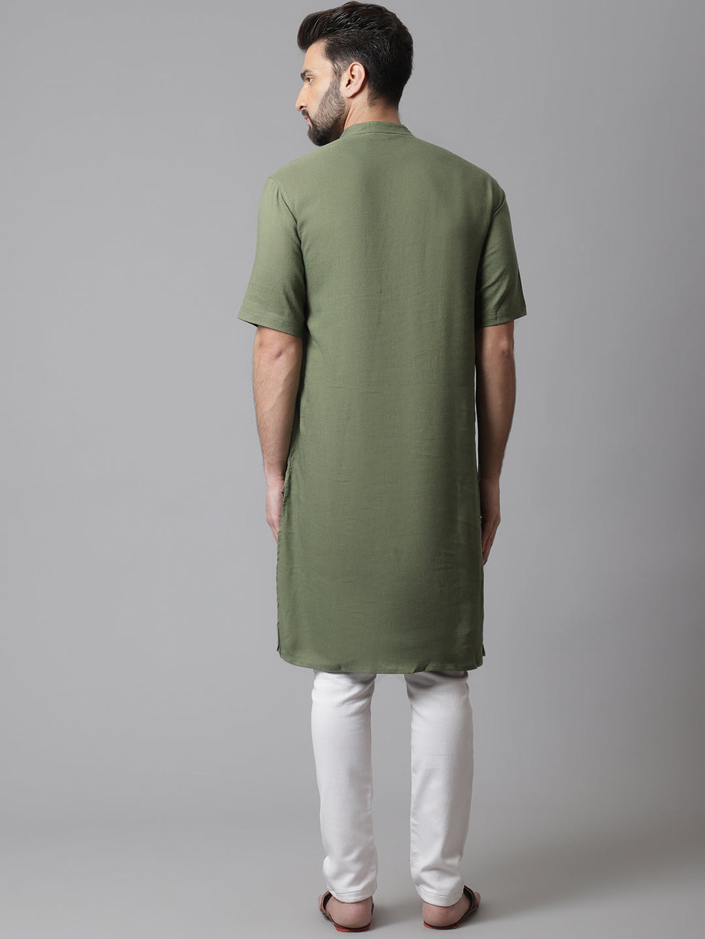 Even Apparels Green Pure Cotton Kurta With Band Collar | Grocsy