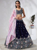 House of Panchhi Navy Blue Georgette Sequins, Mirror And Thread Embroidery Lehenga Choli & Dupatta | Grocsy