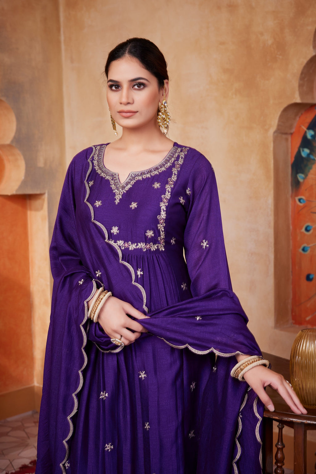 Anaita Purple Anarkali Readymade Suit with Embroidery Work | Grocsy