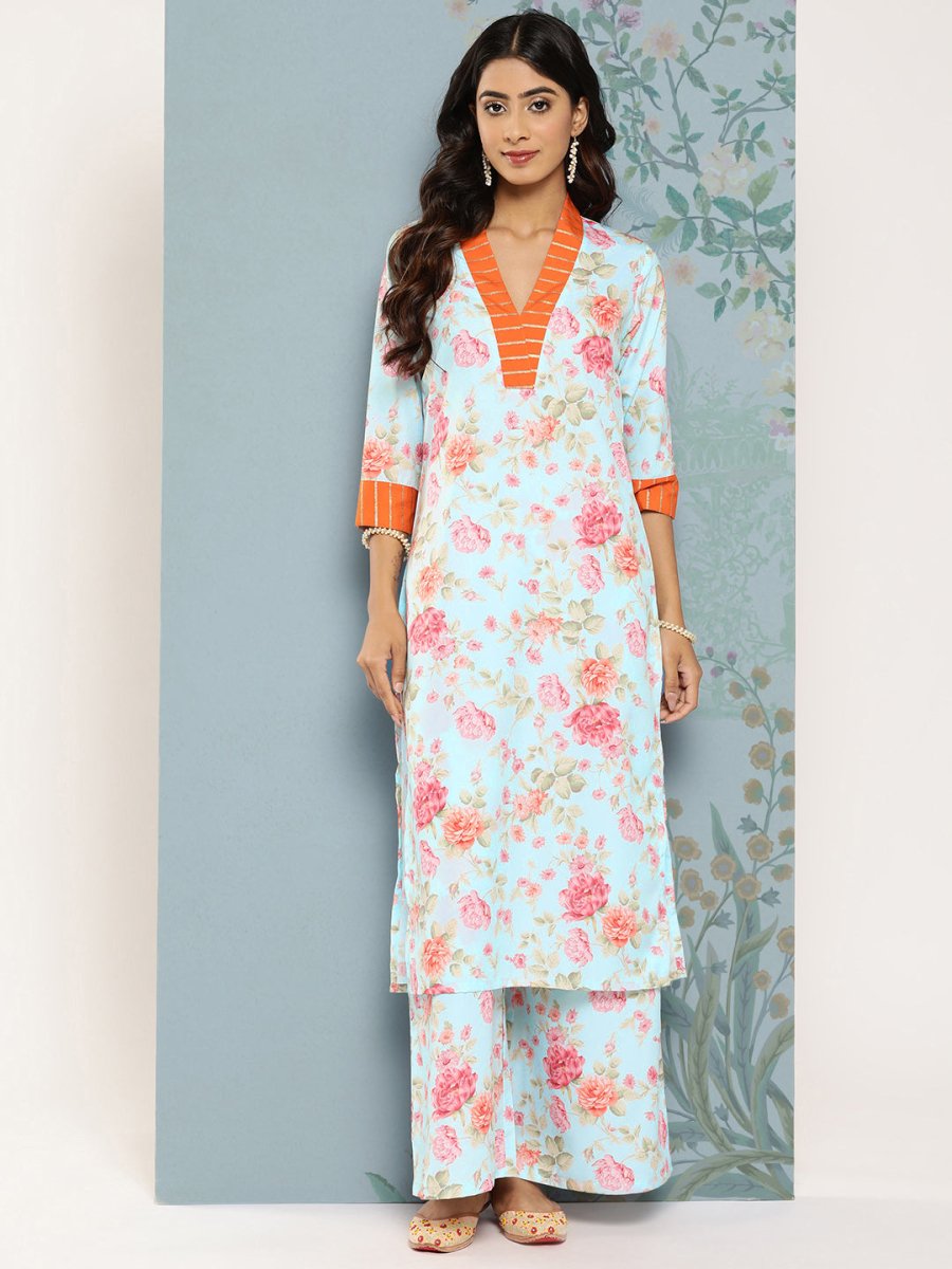 Ahalyaa Floral Printed Kurta With Palazzos | Grocsy