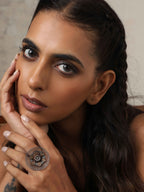 trueBrowns Silver Tone Floral Circular Ring | Grocsy