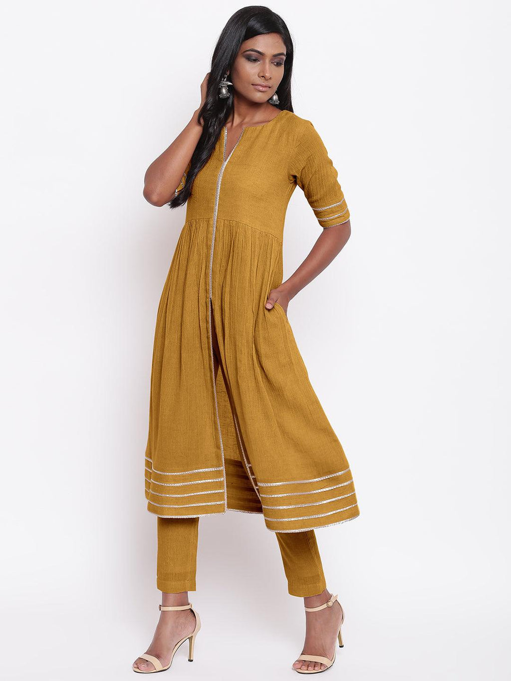 trueBrowns Pure Cotton Gota Slit Kurta Set | Relove | Grocsy