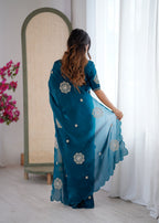 Evanik Designer Heavy Fendy Satin With Beads Embroidered Work Saree With Unstitched Blouse | Grocsy