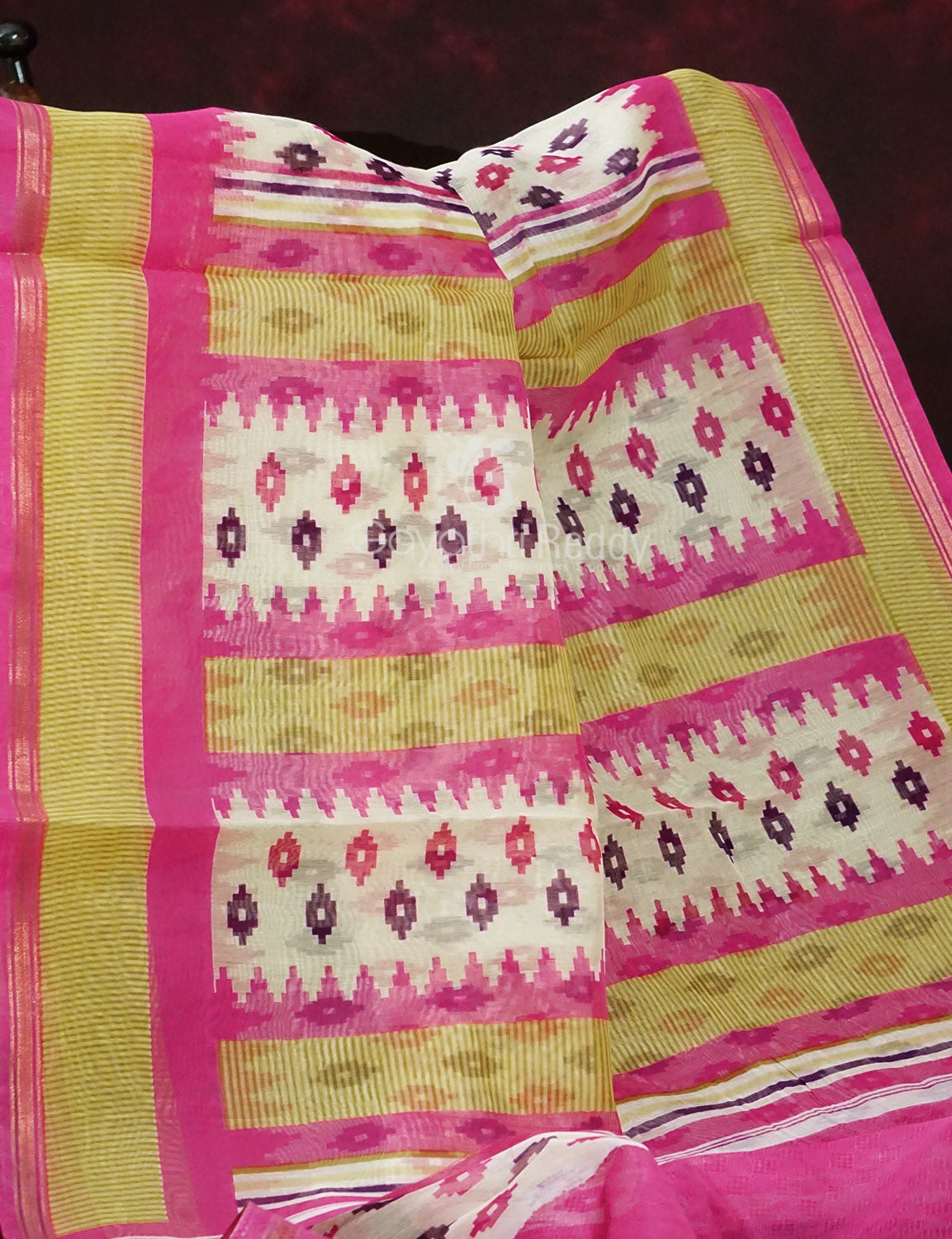 Shades of Cream And Pink Colour Blouse Patola Design Semi Chanderi Saree By Gayathri Reddy Designer Studio | Grocsy