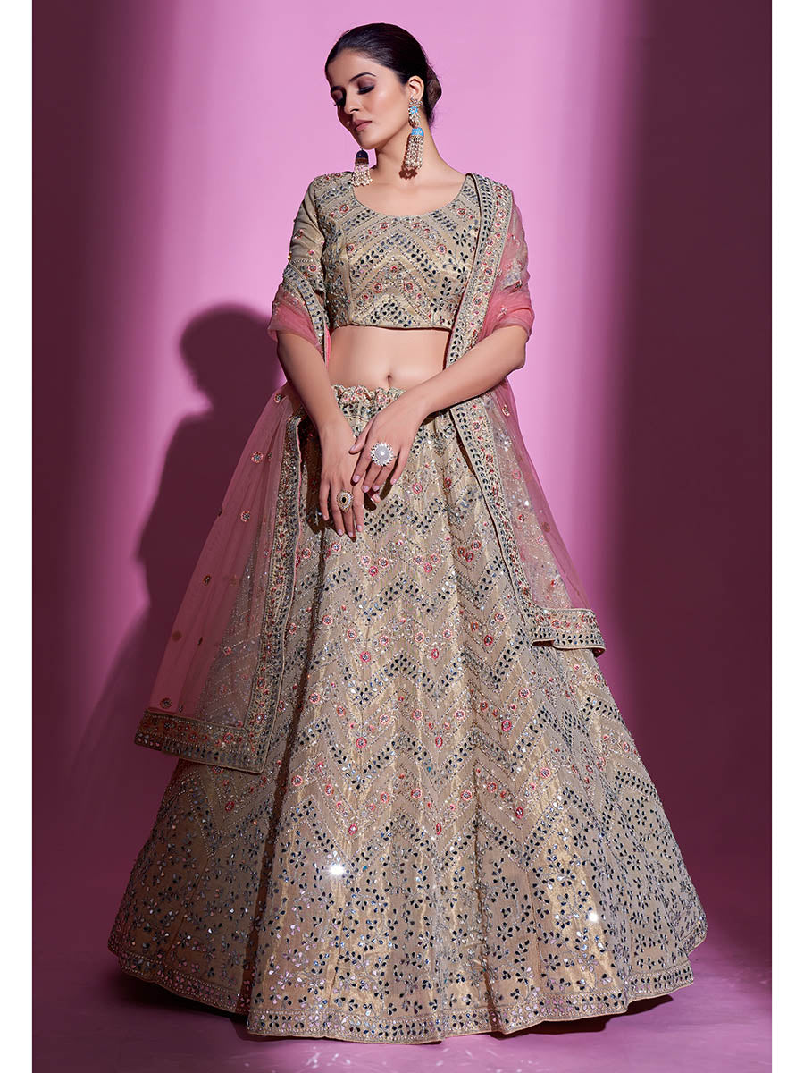Myra Tan Gota Silk Embroidered Designer Lehenga Choli | Grocsy