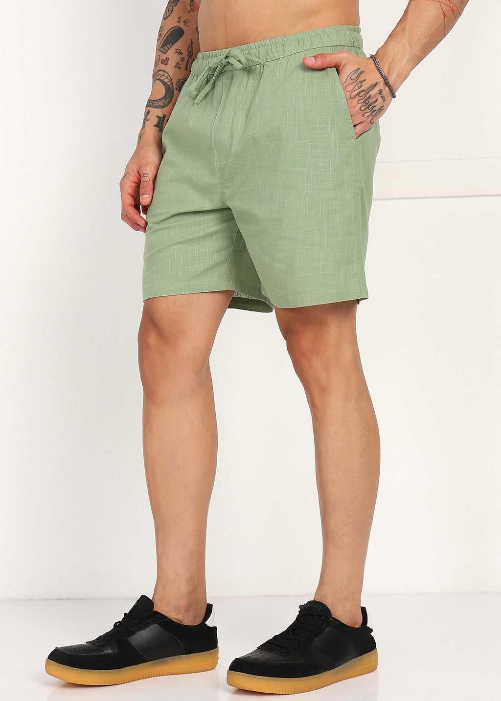 Fabmade Sage Linen Shorts | Grocsy