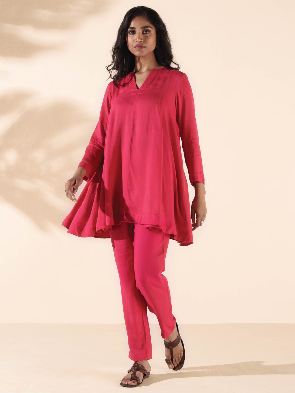 trueBrowns Carrot Viscose Dobby Flared Co-ord Set | Grocsy