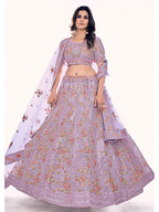 Myra Lilac Soft Net Embroidered Designer Lehenga Choli | Grocsy