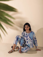 trueBrowns Blue Cotton Ikat Short Co-ord Set | Grocsy