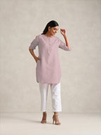 trueBrowns Pink Cotton Blend Short Kurta | Grocsy