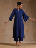trueBrowns Midnight Blue Modal Satin Relax Kurta Set | Grocsy