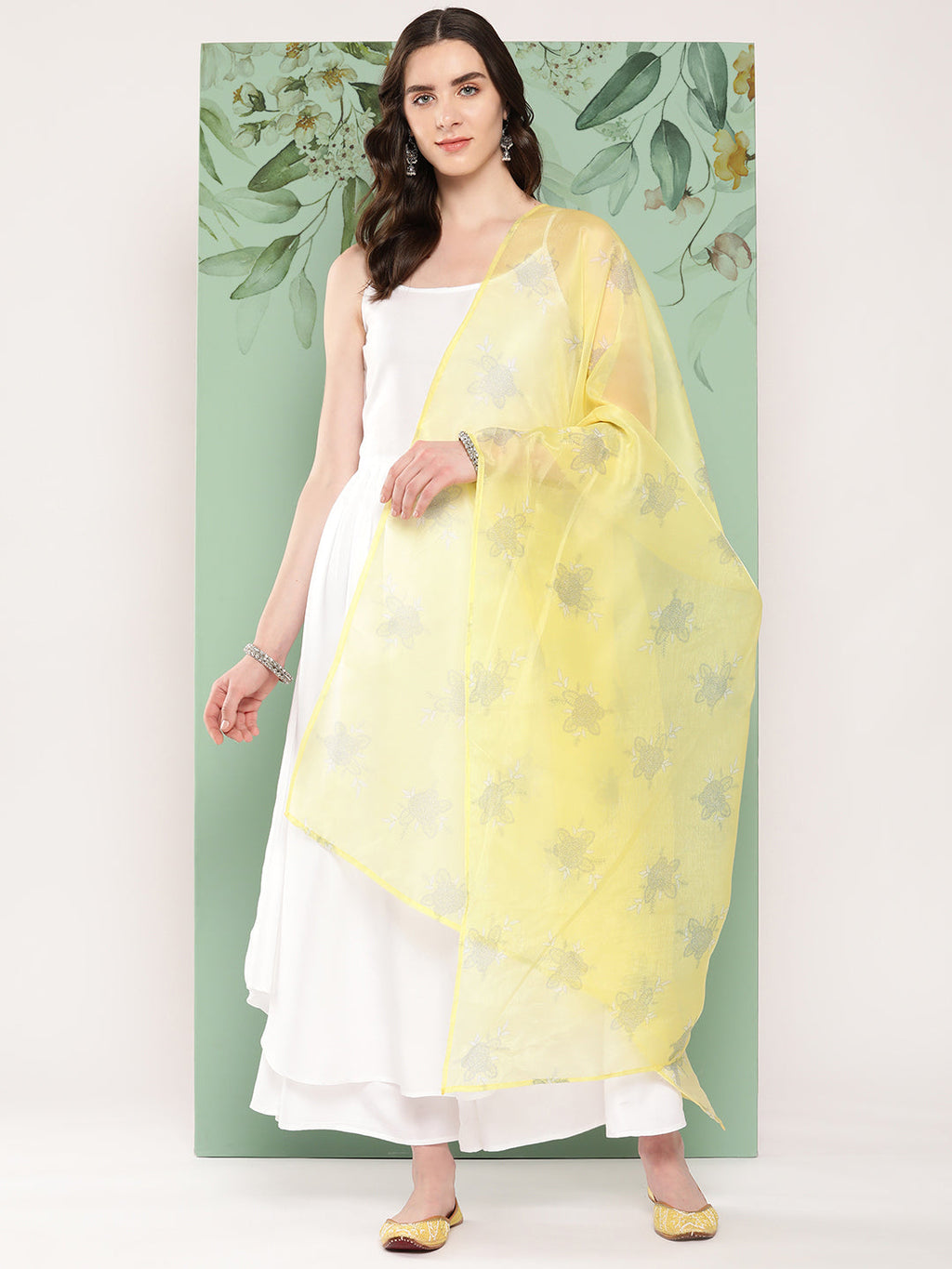 InWeave Women's Strappy Set Cream With Yellow W Chintz Or Dupatta | Grocsy