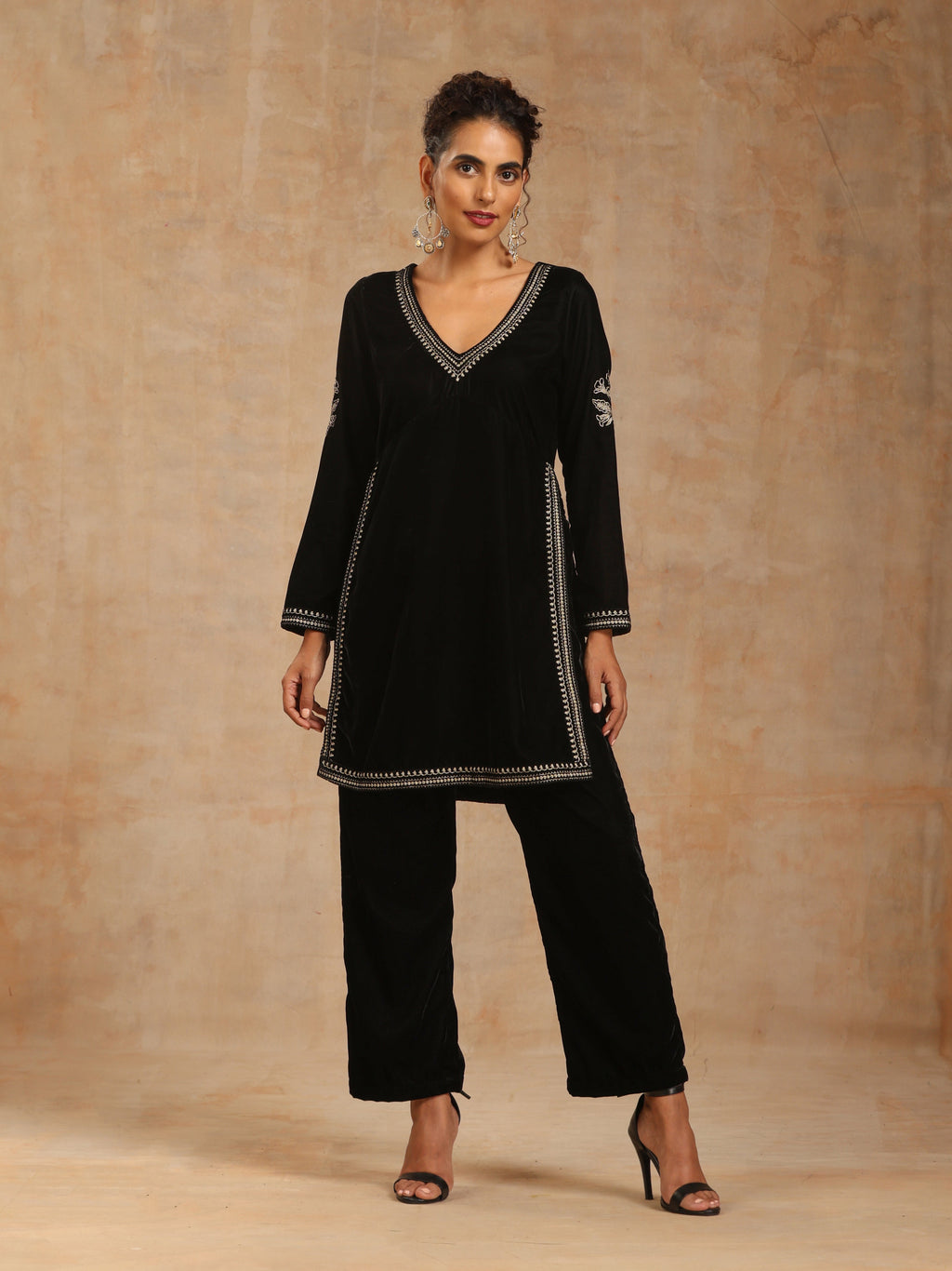 trueBrowns Black Velvet Embroidered Co-ord Set | Grocsy