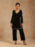 trueBrowns Black Velvet Embroidered Co-ord Set | Grocsy