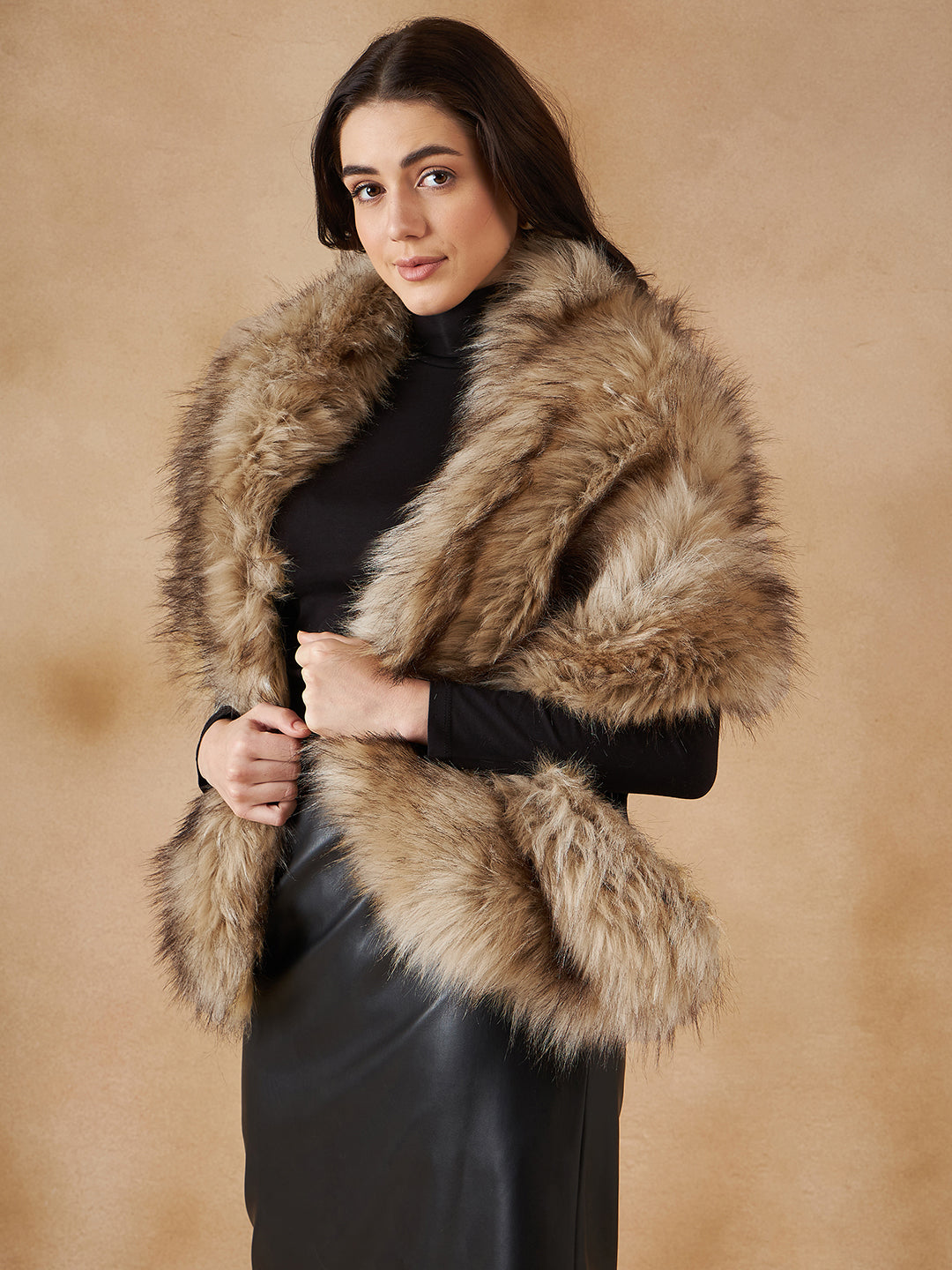InWeave Women's Winter Beige Faux Fur Cape | Grocsy