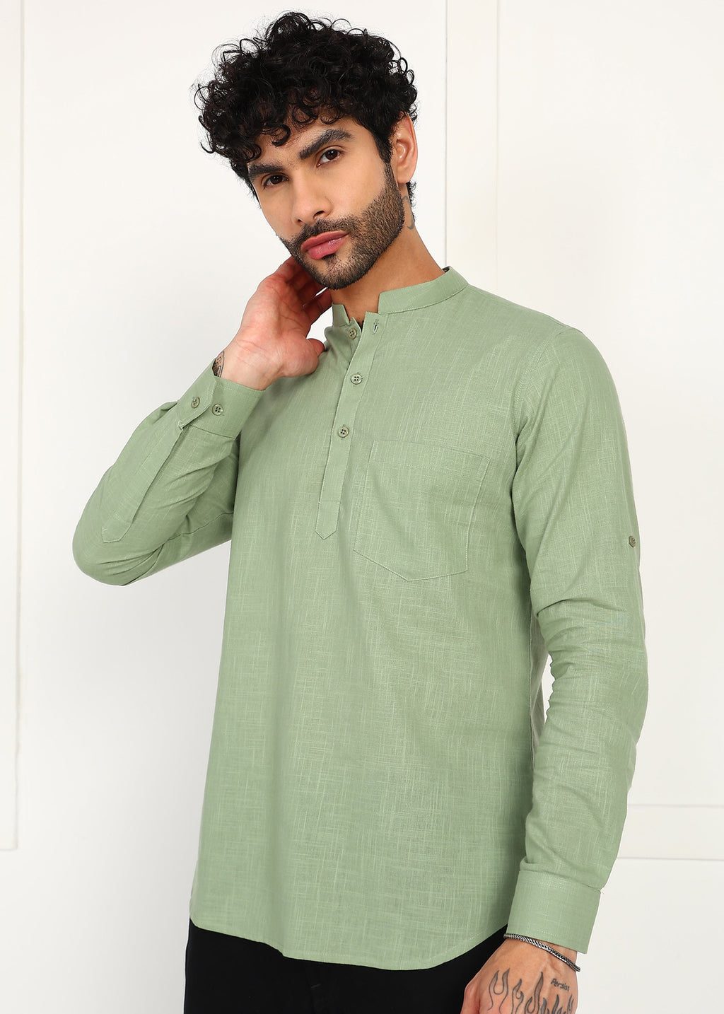 Fabmade Sage Linen Kurta | Grocsy