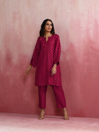 trueBrowns Pink Viscose Silk Kurta Co-ord Set | Grocsy