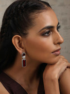trueBrowns Silver tone Red Stone Drop Earrings - Swadesiicart