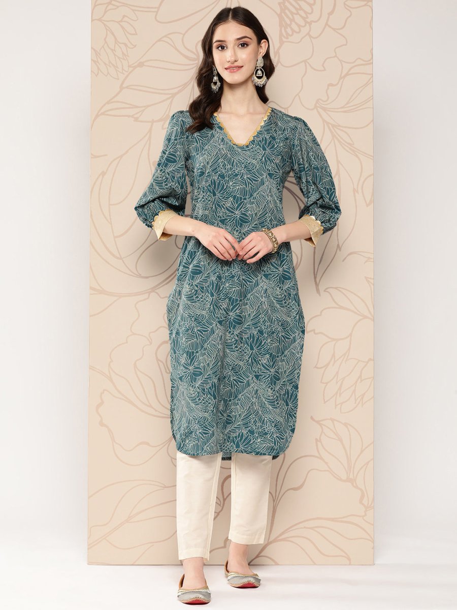 Ahalyaa Women Floral Printed Gotta Patti Crepe Kurta | Grocsy