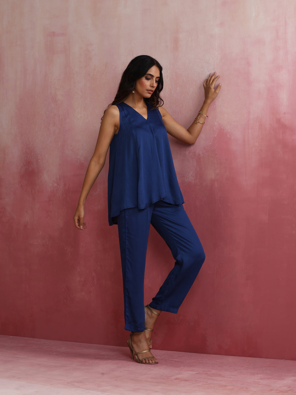 trueBrowns Blue Modal Flared Kurta Co-ord Set | Grocsy