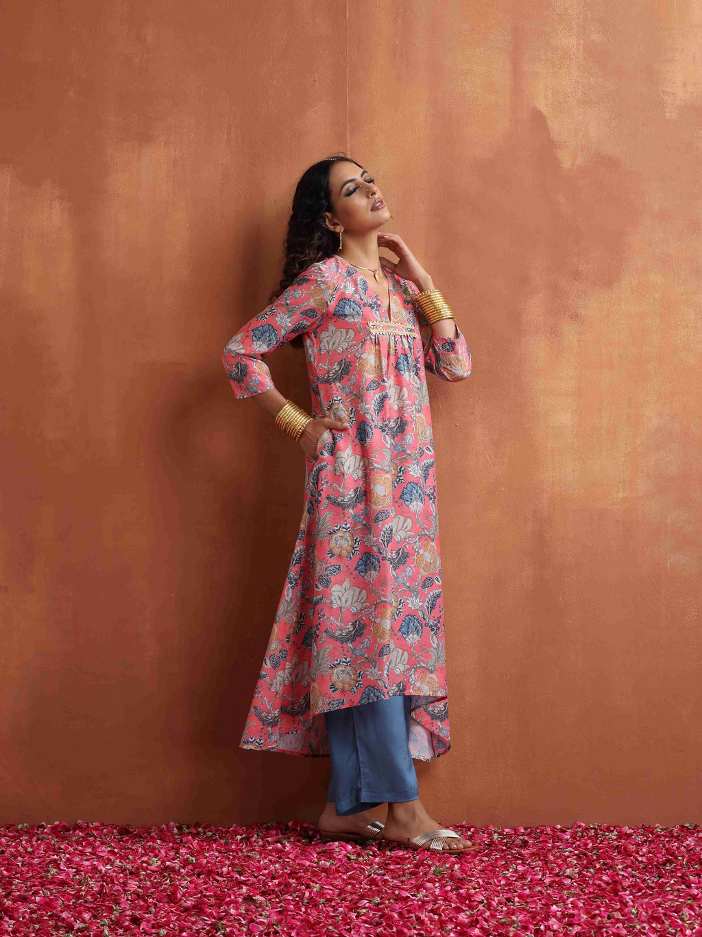 trueBrowns Orange Print A-line Kurta Set | Grocsy