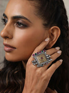 trueBrowns Silver Gold Tone Square Ring | Grocsy
