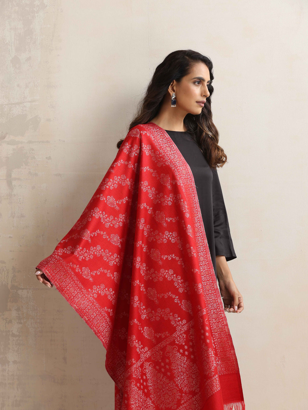 trueBrowns Red Woollen Stole | Grocsy