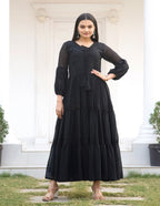 Teeya Creation Black Color Faux Georgette Silk Heavy Embroidery Work Fully Stitched Gown | Grocsy