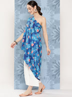 InWeave Women's Blue Pink Japanese Art Oneshoulder Top | Grocsy
