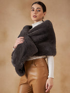 InWeave Slaty Grey Long Faux Fur Cape | Grocsy