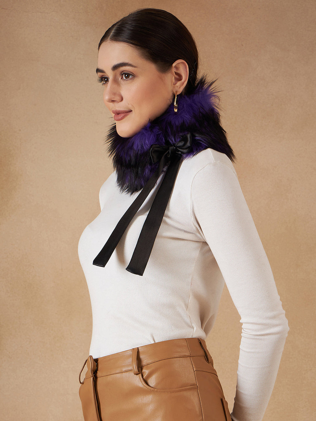 InWeave Women's Purple Black Fur Neckpiece | Grocsy