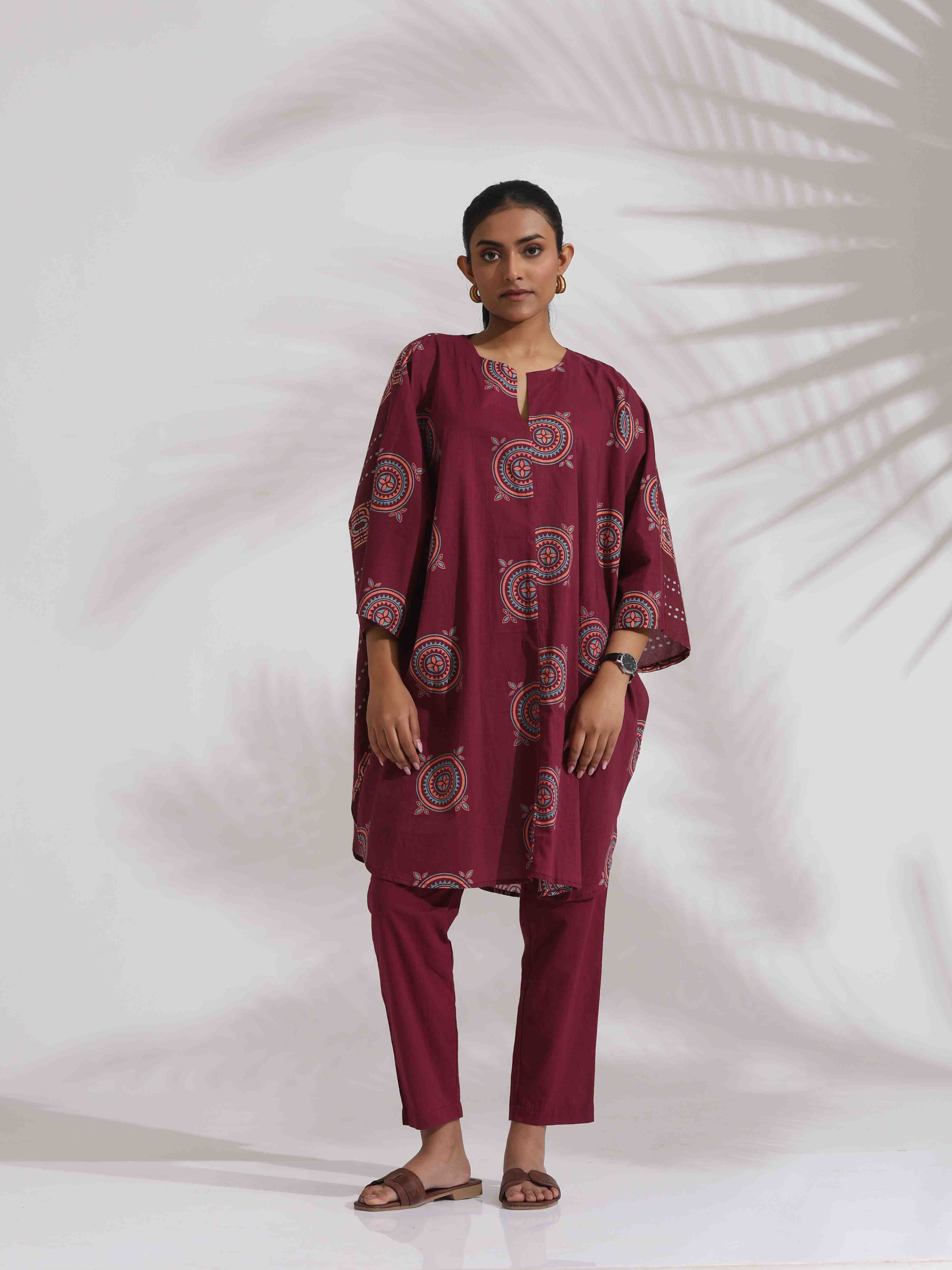 trueBrowns Purple Cotton Print Kurta Co-ord Set | Grocsy