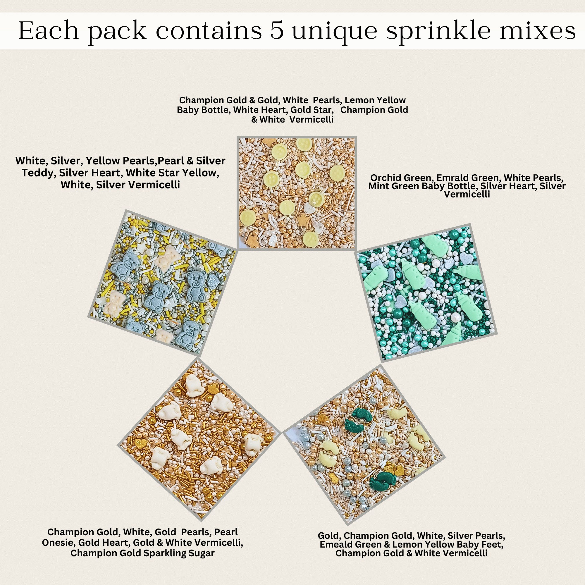 Confect Baby Shower Sprinkles | Birthday Sprinkles Pack of 5 (BABY SHOWER -06	) | Grocsy