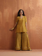 trueBrowns Gold Tissue Sharara Dupatta Set | Grocsy