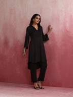 trueBrowns Black V Neck Kurta Co-ord Set | Grocsy