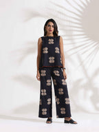trueBrowns Black Cotton Print Top & Flared Pants Co-ord Set | Grocsy