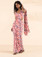 trueBrowns Carrot Muslin Ikat Ready to Wear Saree | Grocsy
