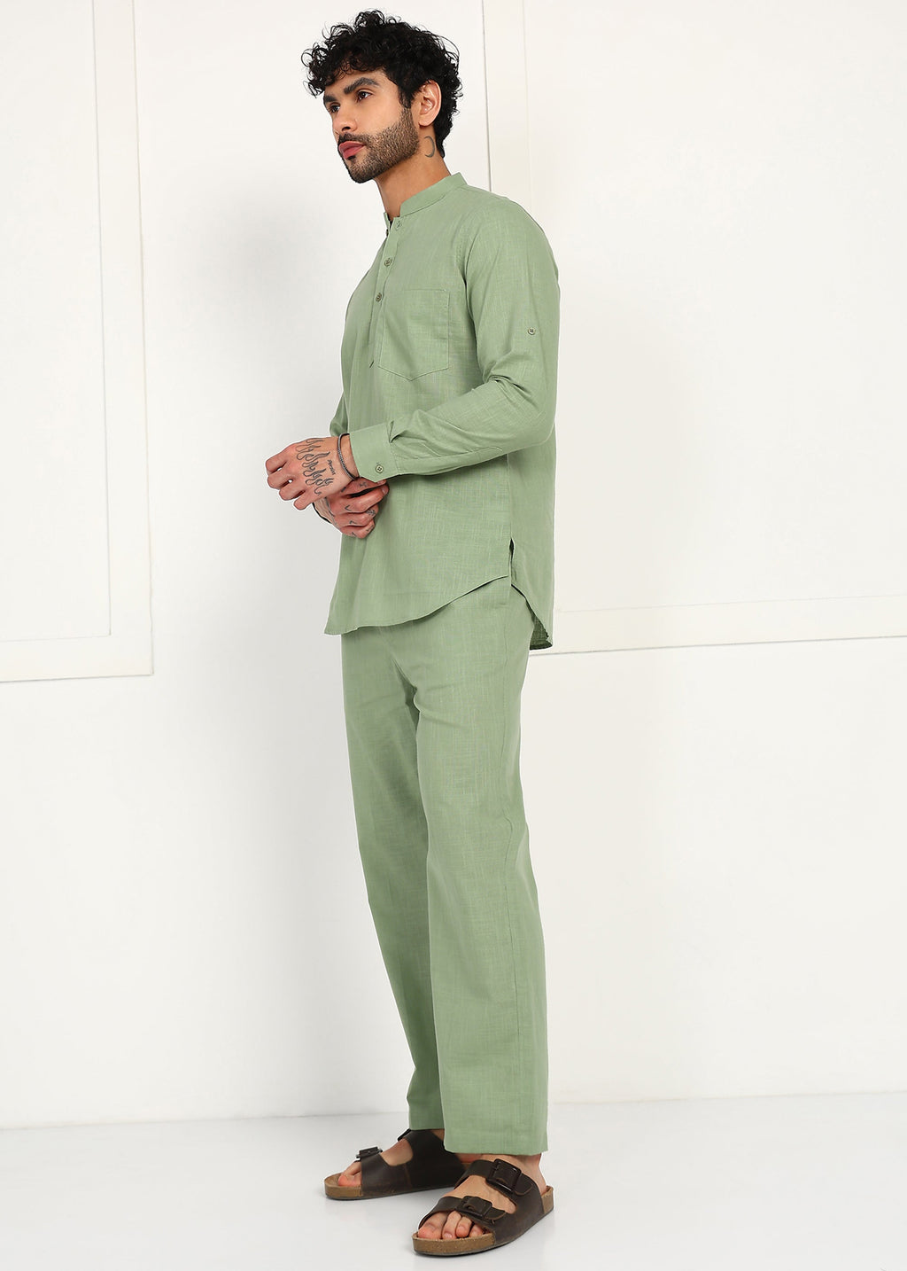 Fabmade Sage Linen Kurta Co-Ord Set | Grocsy