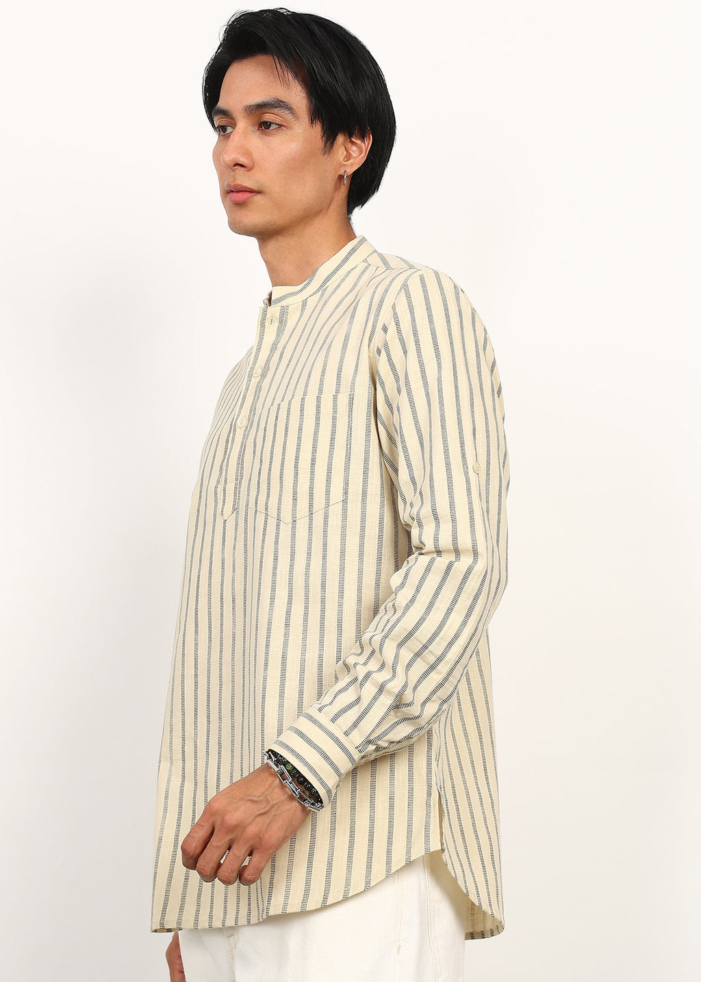 Fabmade Sandline Stripe Linen Kurta | Grocsy