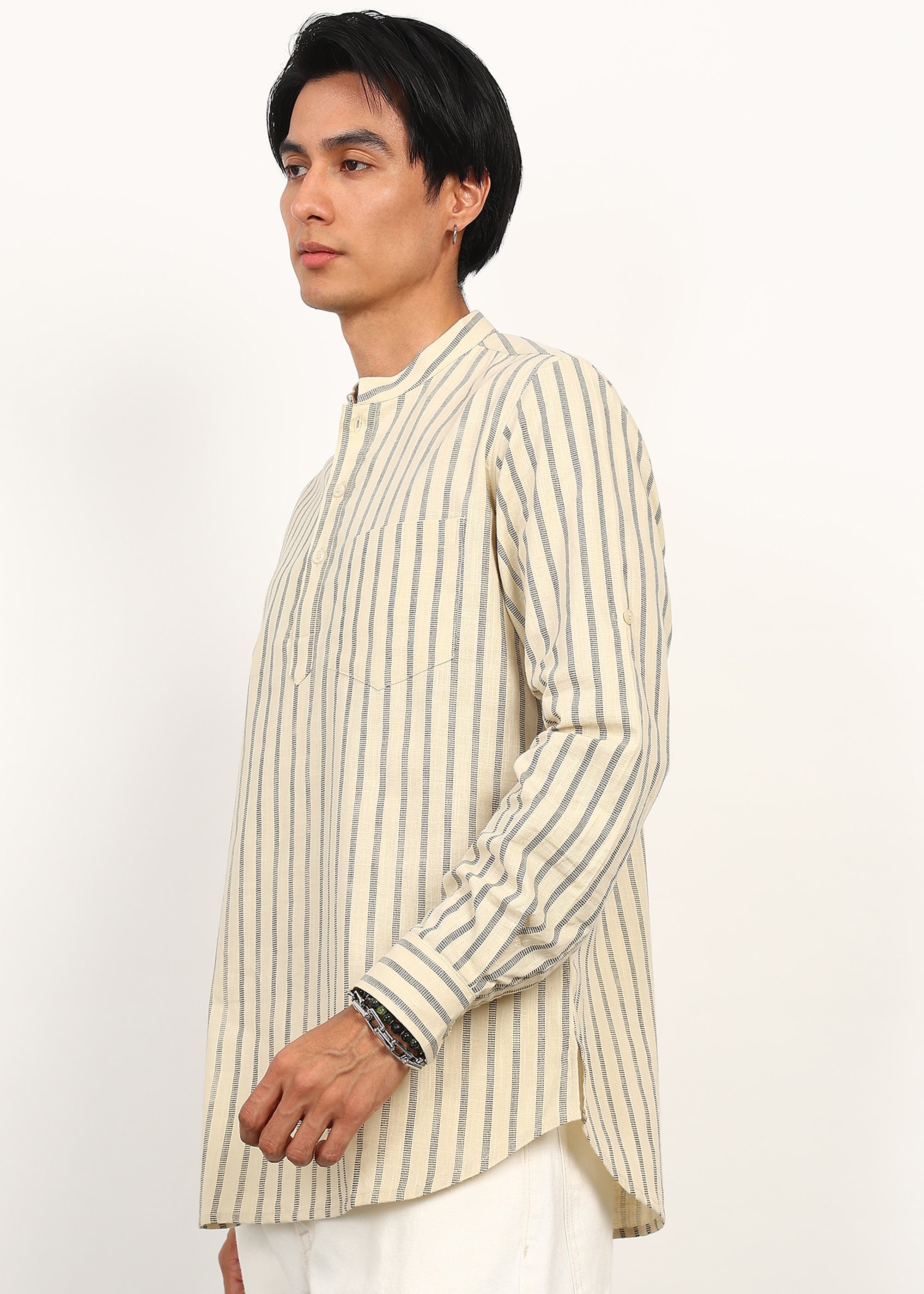 Fabmade Sandline Stripe Linen Kurta | Grocsy