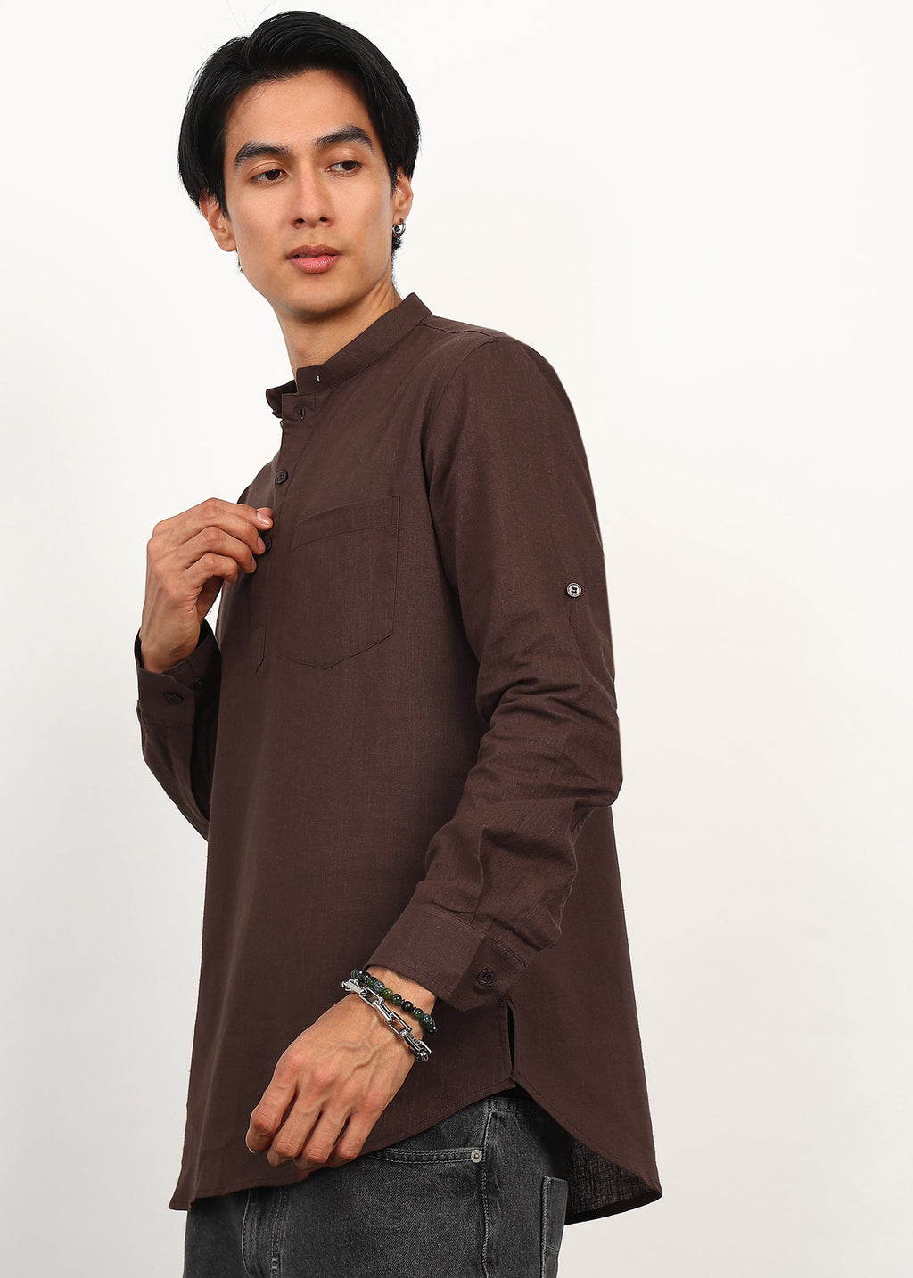 Fabmade Cocoa Drift Linen Short Kurta | Grocsy