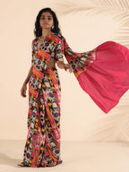 trueBrowns Cola Pink Muslin Ikat Saree | Grocsy