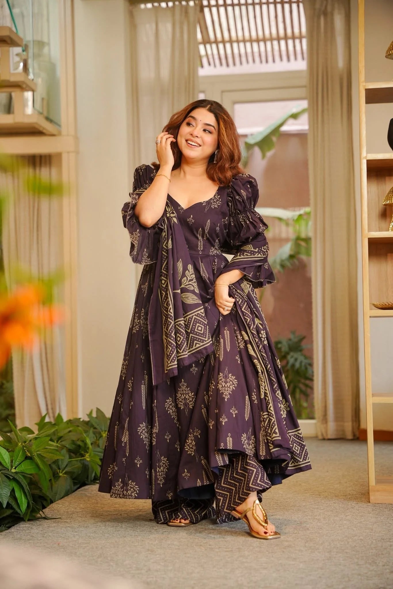 Yash Enterprise Navy Blue Digital Print Muslin Party Wear Sharara Suit Set | Grocsy