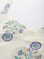 Ahalyaa Floral Printed Regular Pure Cotton Kurta with Trousers & Jacket | Grocsy
