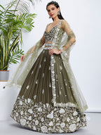House of Panchhi Teal - Georgette Sequins, Mirror And Thread Embroidery Lehenga Choli | Grocsy